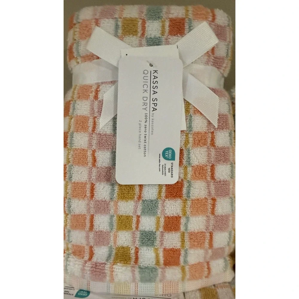 Kassa Spa Checked Bathroom Towel Set - 100% Cotton 2Bath 2Hand 4Wash ~ NEW